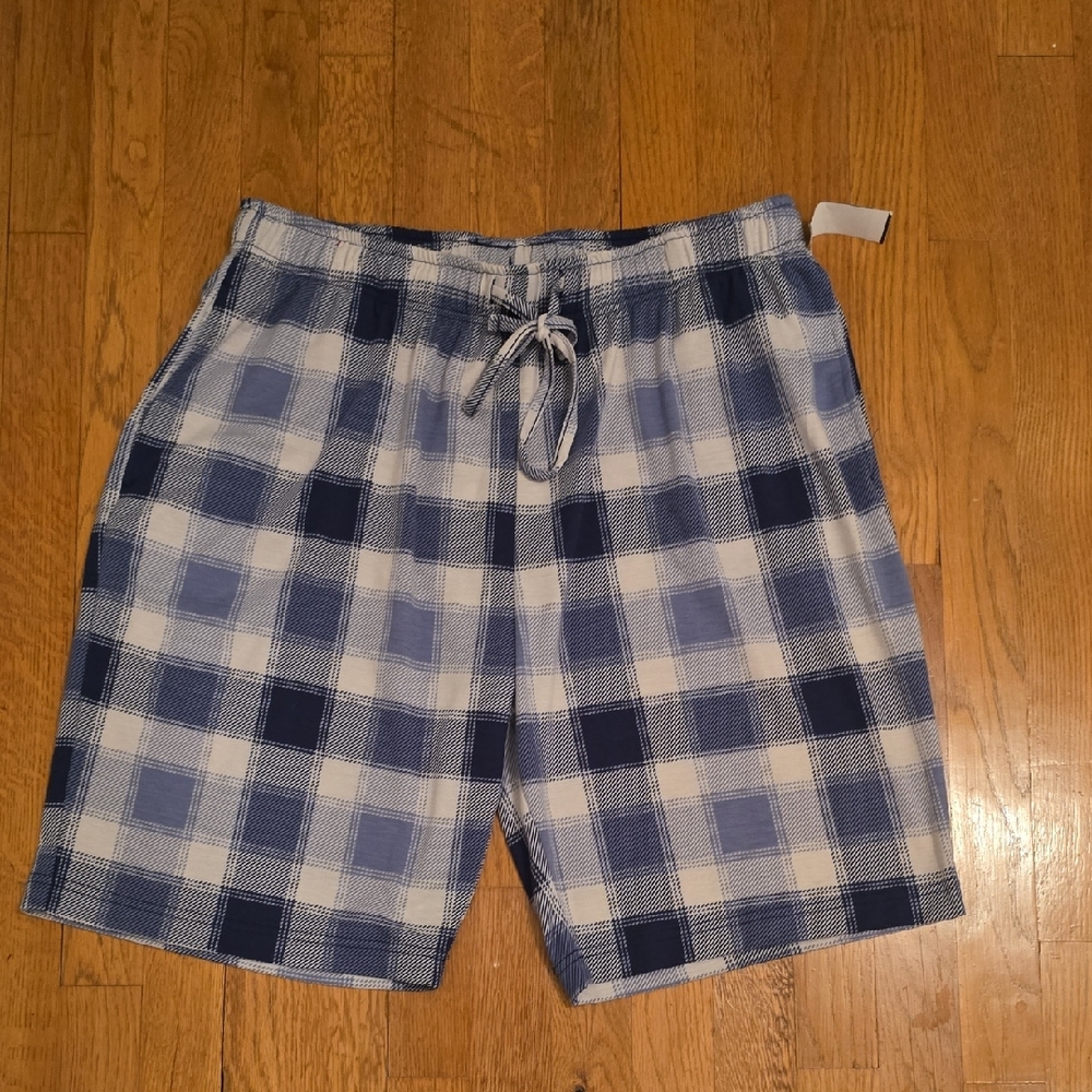 CUDDL DUDS BRAND MENS BLUE PLAID SLEEP SHORTS SIZE LARGE